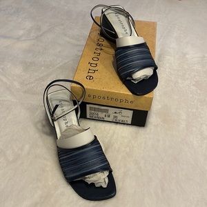 Blue 2 inch chunk heel sandals